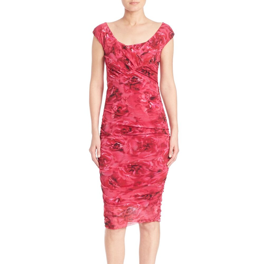 Fuzzi Rose Print Ruched Tulle Dress